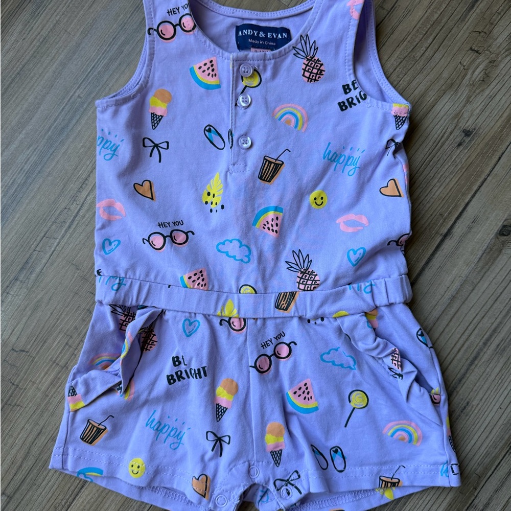 Andy & Evan Purple Cotton Romper Girls Summer Outfit 9-12 Months Spring Rainbow